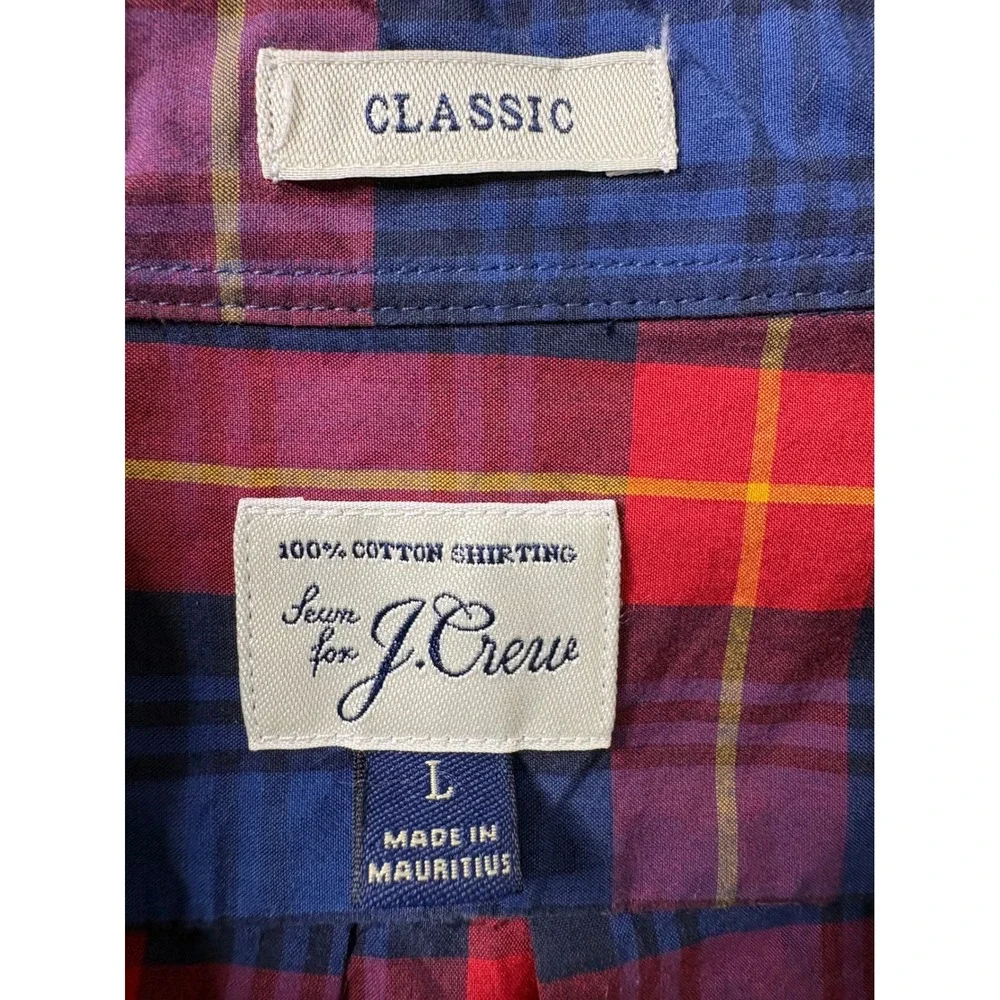 J. CREW Mens Blue Red Plaid Button Down Shirt Sz L Classic Fit Casual Timeless